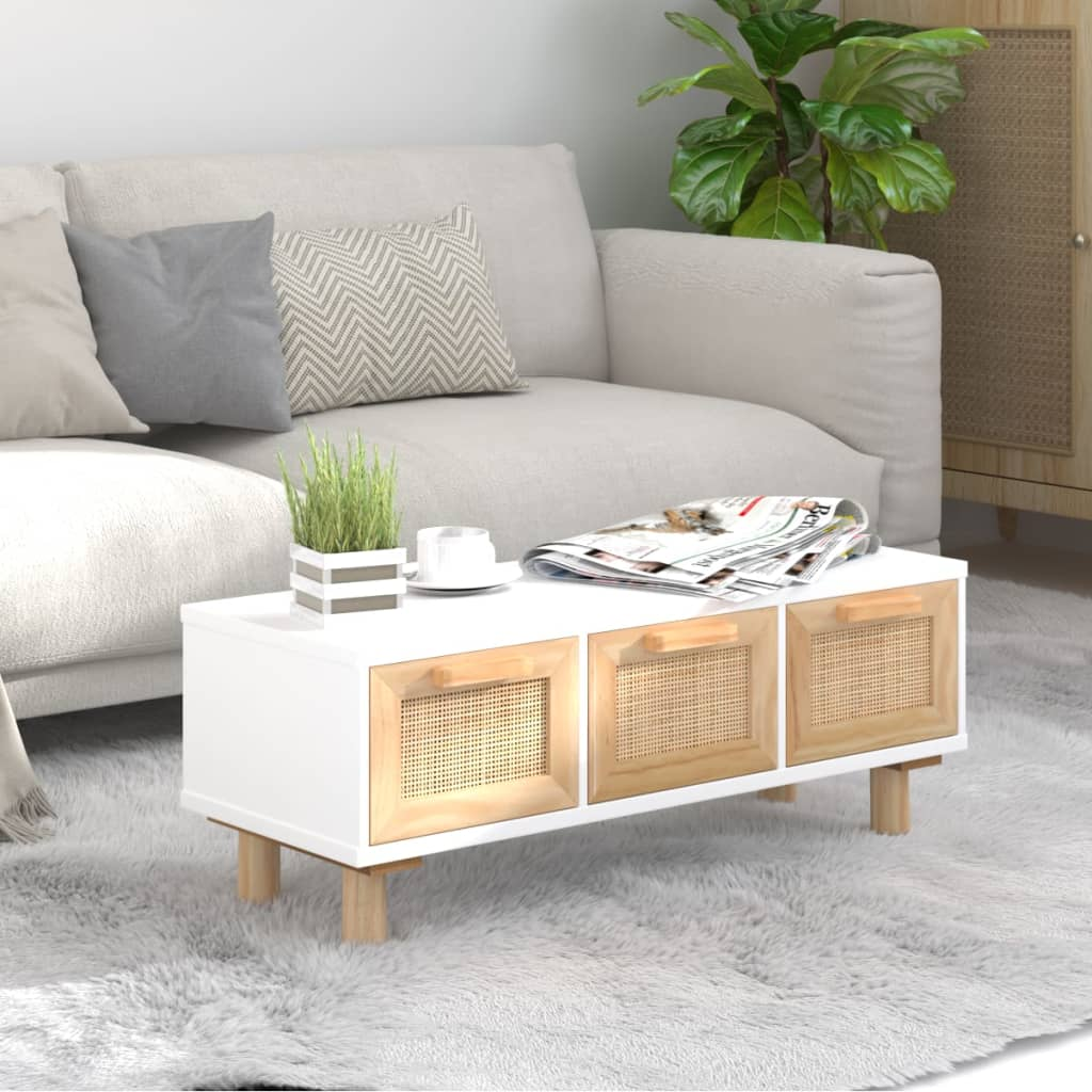 Coffee Table - White, 80x40x30 cm - Engineered Wood & Solid Wood Pine