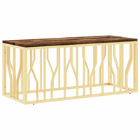 Coffee Table Gold Stainless Steel and Solid Wood Reclaimed