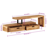 TV Stand Solid Wood Acacia - Antique-style Design - Spacious Storage - Sturdy and Durable