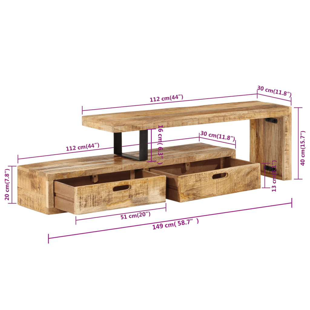 TV Stand Solid Wood Mango - Antique-Style Design, Spacious Storage, Displaying Function