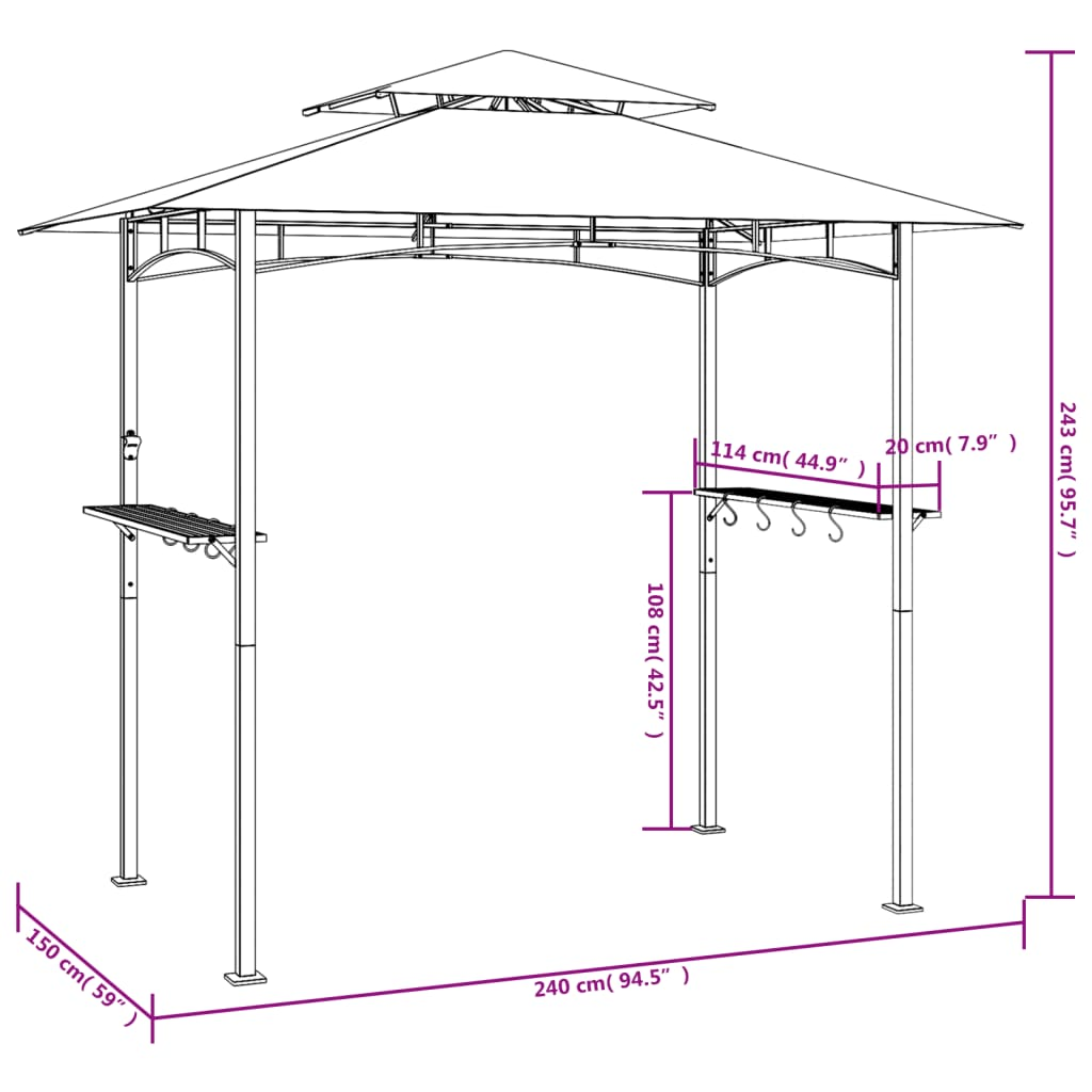 BBQ Gazebo with Side Shelves Anthracite - Steel Frame, Durable Roof, Great Ventilation - Outdoor BBQ Shelter