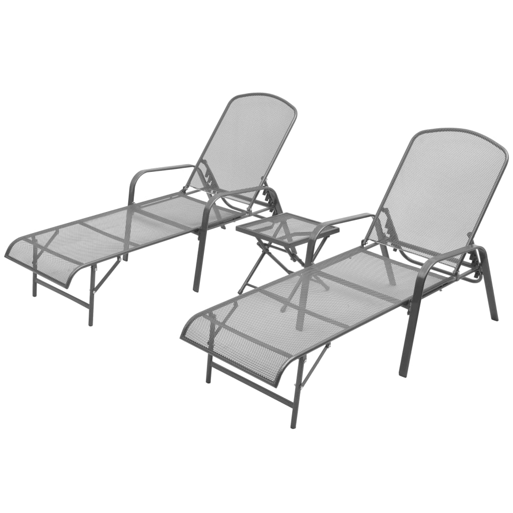 Sun Loungers 2 pcs with Table Steel Anthracite - Outdoor and Indoor Relaxation Set