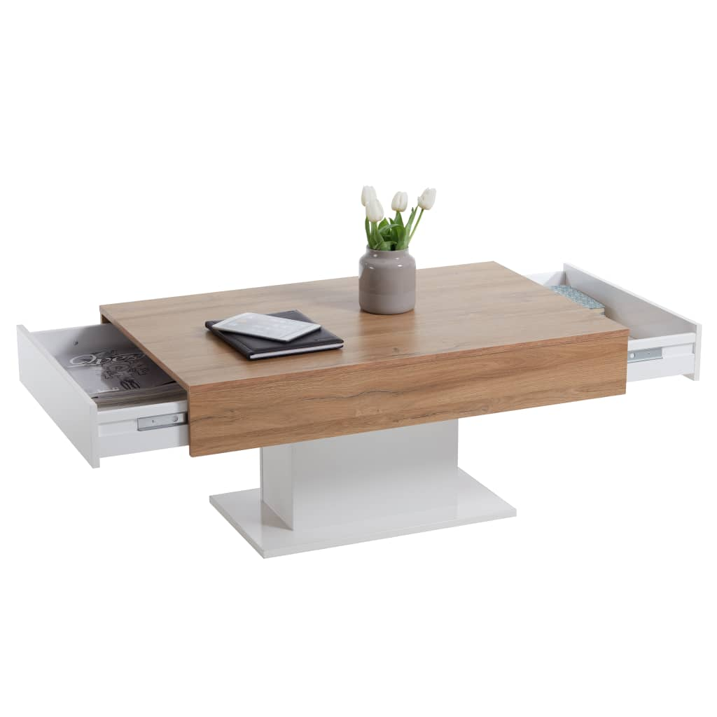 FMD Coffee Table Antique Oak and White - Stylish Contemporary Design with Hidden Storage