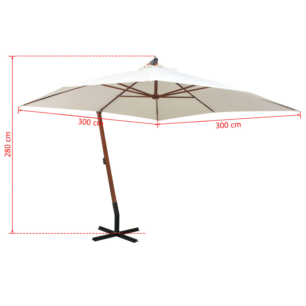 Hanging Parasol 300x300 cm | Wooden Pole | White - Stay Cool and Stylish