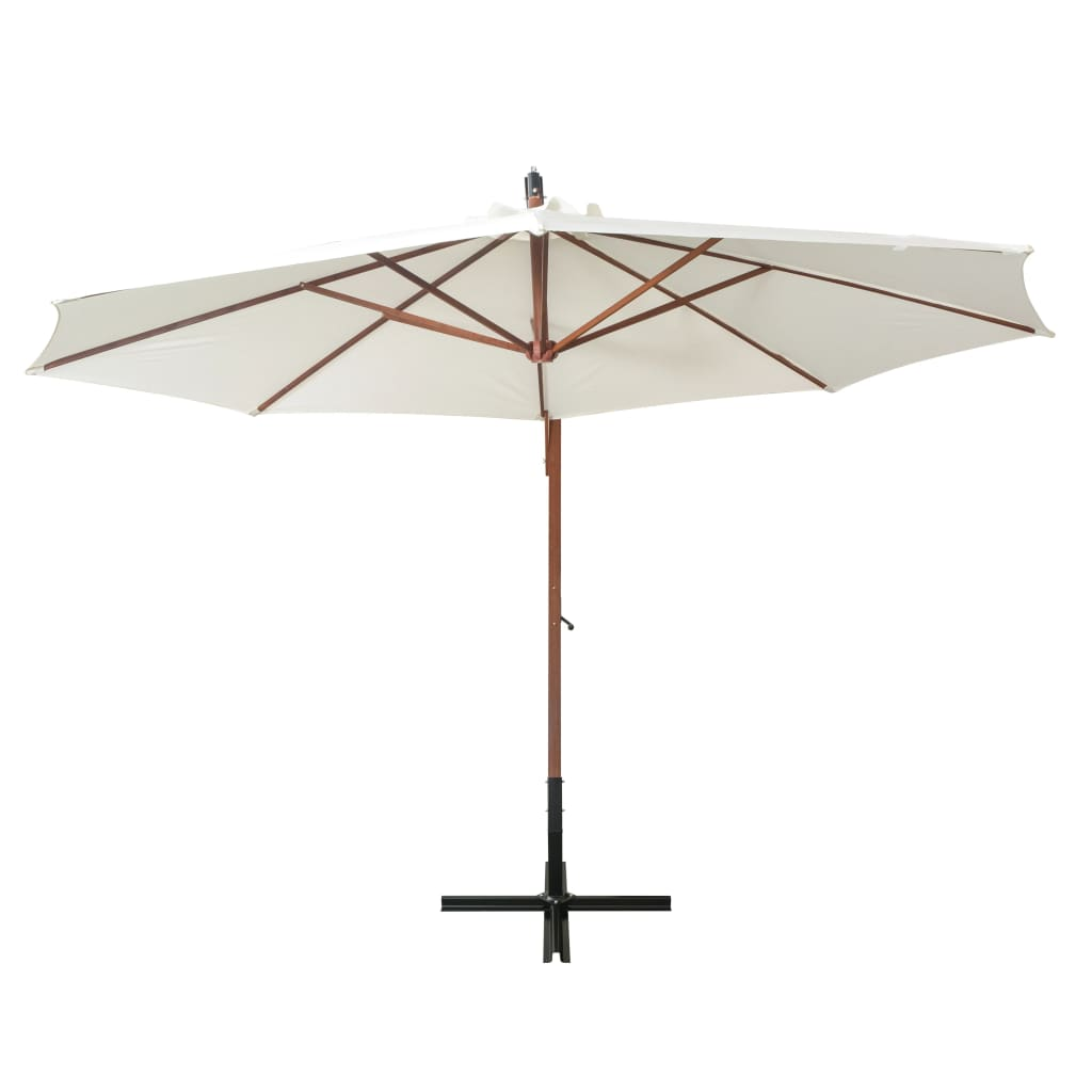 Hanging Parasol 350 cm Wooden Pole White - Create Shade and Relax in Style