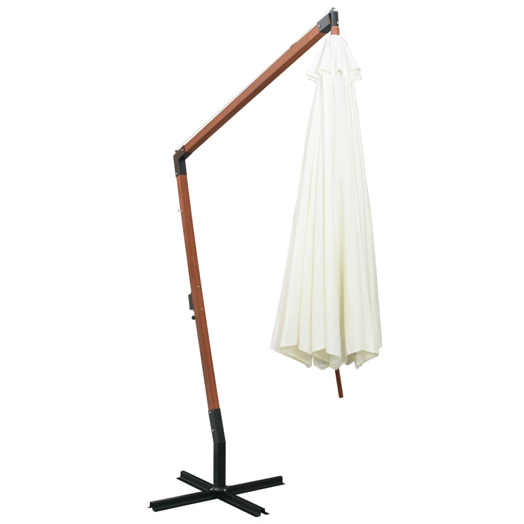 Hanging Parasol 350 cm Wooden Pole White - Create Shade and Relax in Style