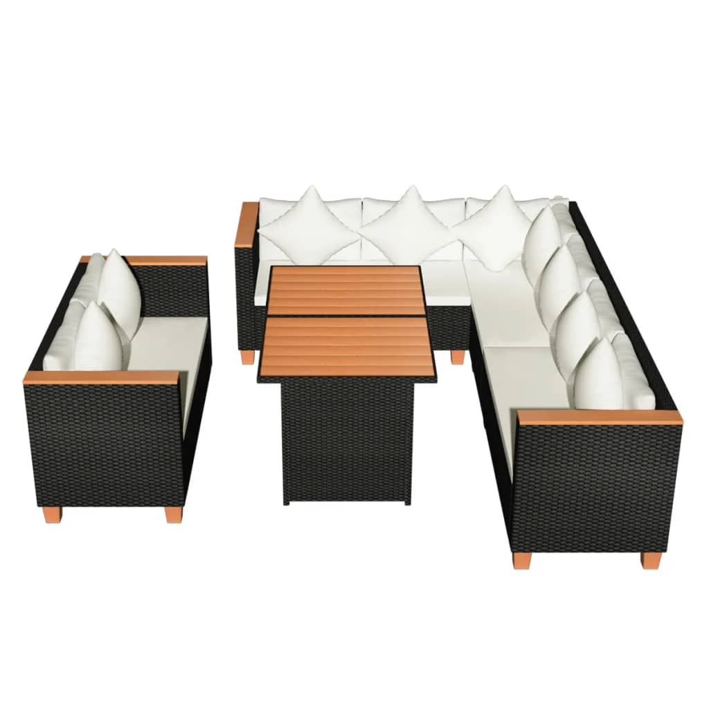 5 Piece Garden Lounge Set with Cushions | Poly Rattan | Black