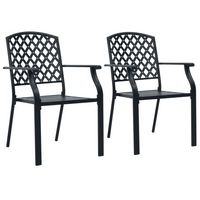 vidaXL Stackable Outdoor Chairs 2 pcs Steel Black - Industrial Style, Sturdy Steel Construction