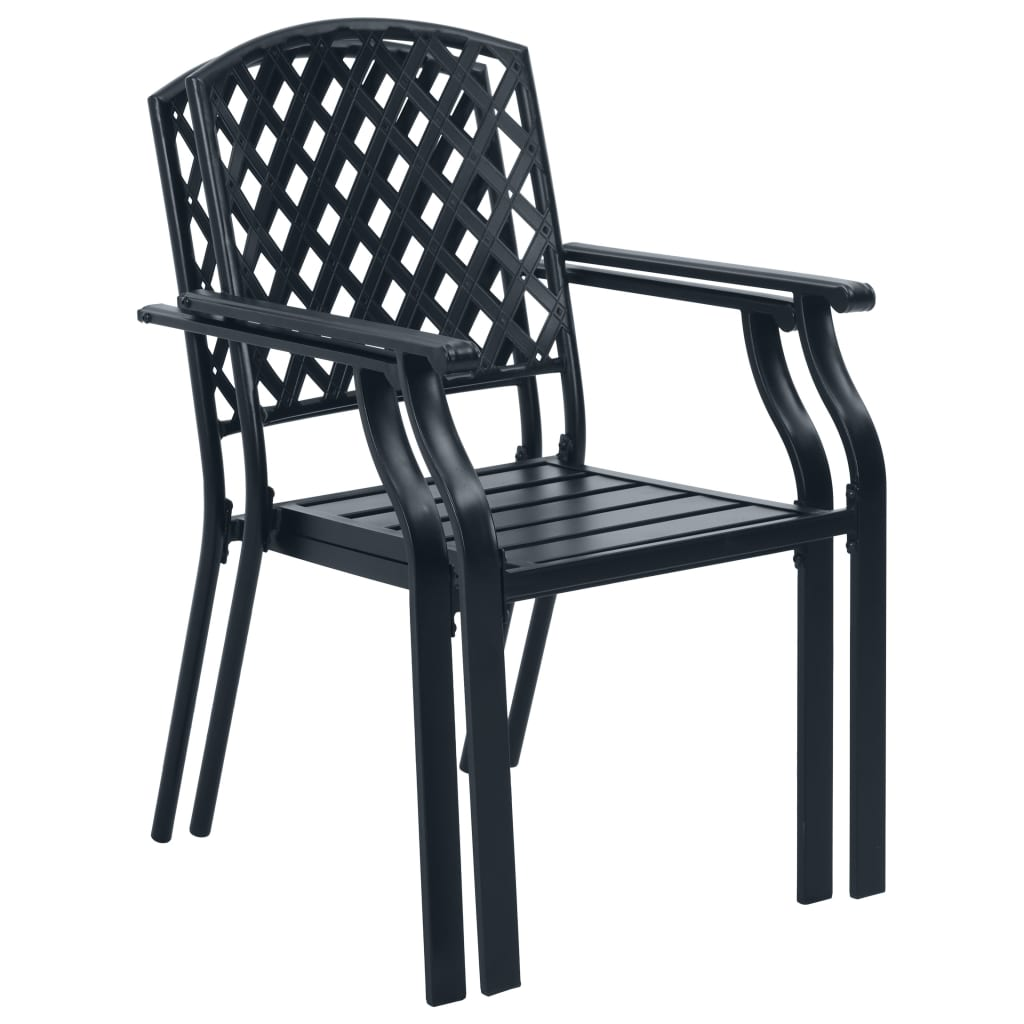 vidaXL Stackable Outdoor Chairs 2 pcs Steel Black - Industrial Style, Sturdy Steel Construction