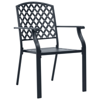 vidaXL Stackable Outdoor Chairs 2 pcs Steel Black - Industrial Style, Sturdy Steel Construction