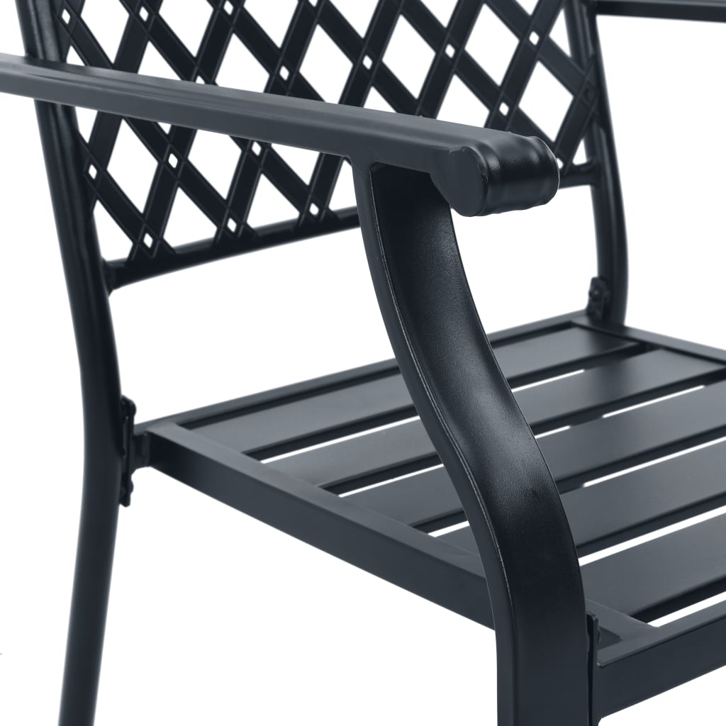 vidaXL Stackable Outdoor Chairs 2 pcs Steel Black - Industrial Style, Sturdy Steel Construction