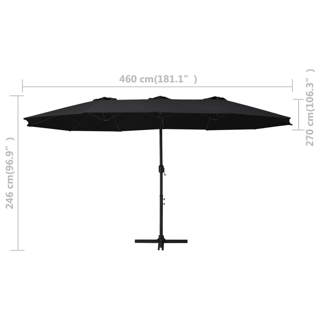 Outdoor Parasol with Aluminium Pole 460x270 cm Black - UV Protection, Sturdy Cross Base, Easy Assembly