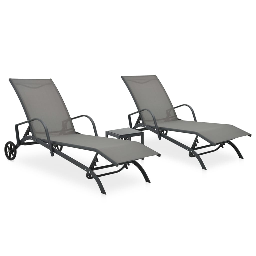 Sun Loungers 2 pcs with Table Textilene and Steel - Relax in Style