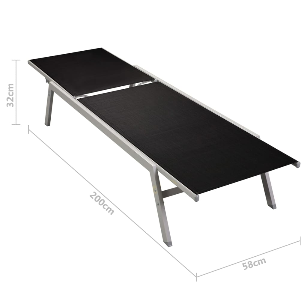 Sun Loungers 2 pcs with Table Steel and Textilene Black - Relax in Style