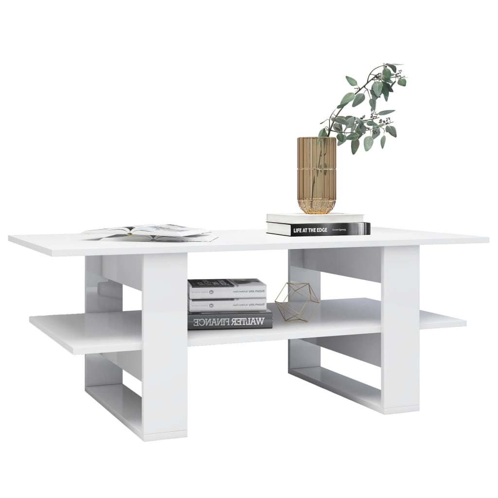 Coffee Table High Gloss White 110x55x42 cm | Engineered Wood