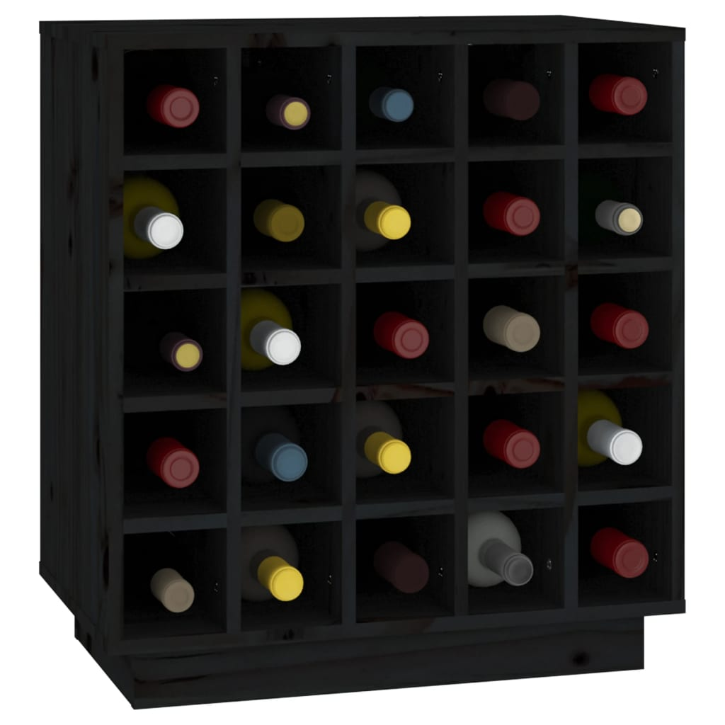 Wine Cabinet Black - Solid Wood Pine - 55.5x34x61 cm