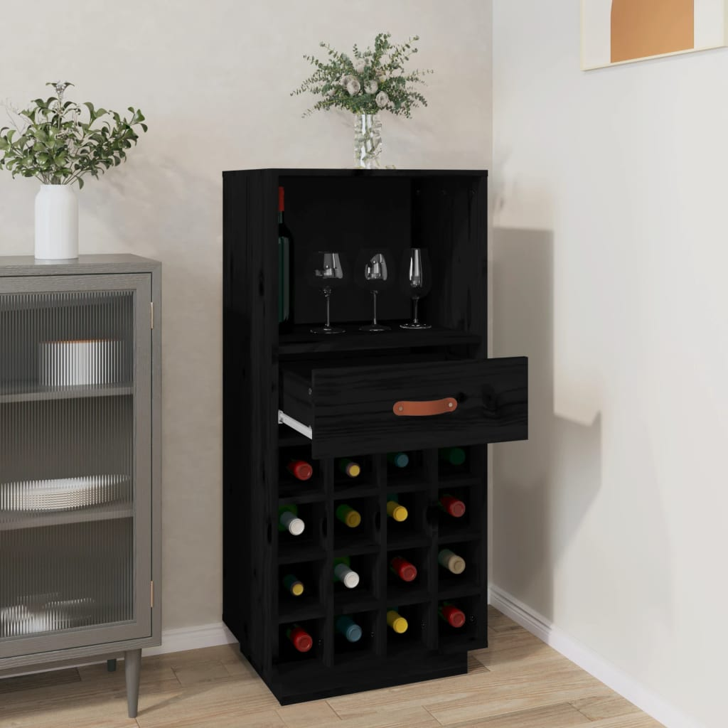 Wine Cabinet Black 45x34x100 cm Solid Wood Pine - Ample Storage Space, Sturdy Frame