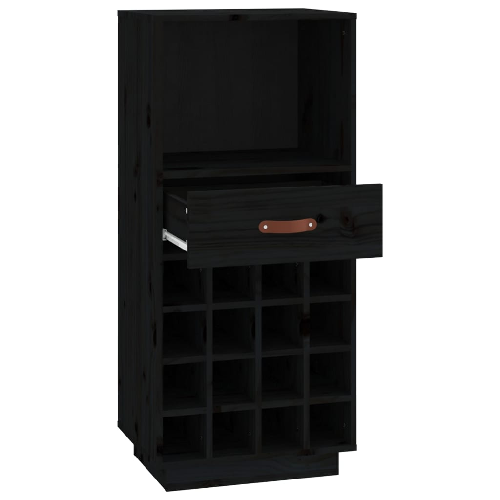 Wine Cabinet Black 45x34x100 cm Solid Wood Pine - Ample Storage Space, Sturdy Frame