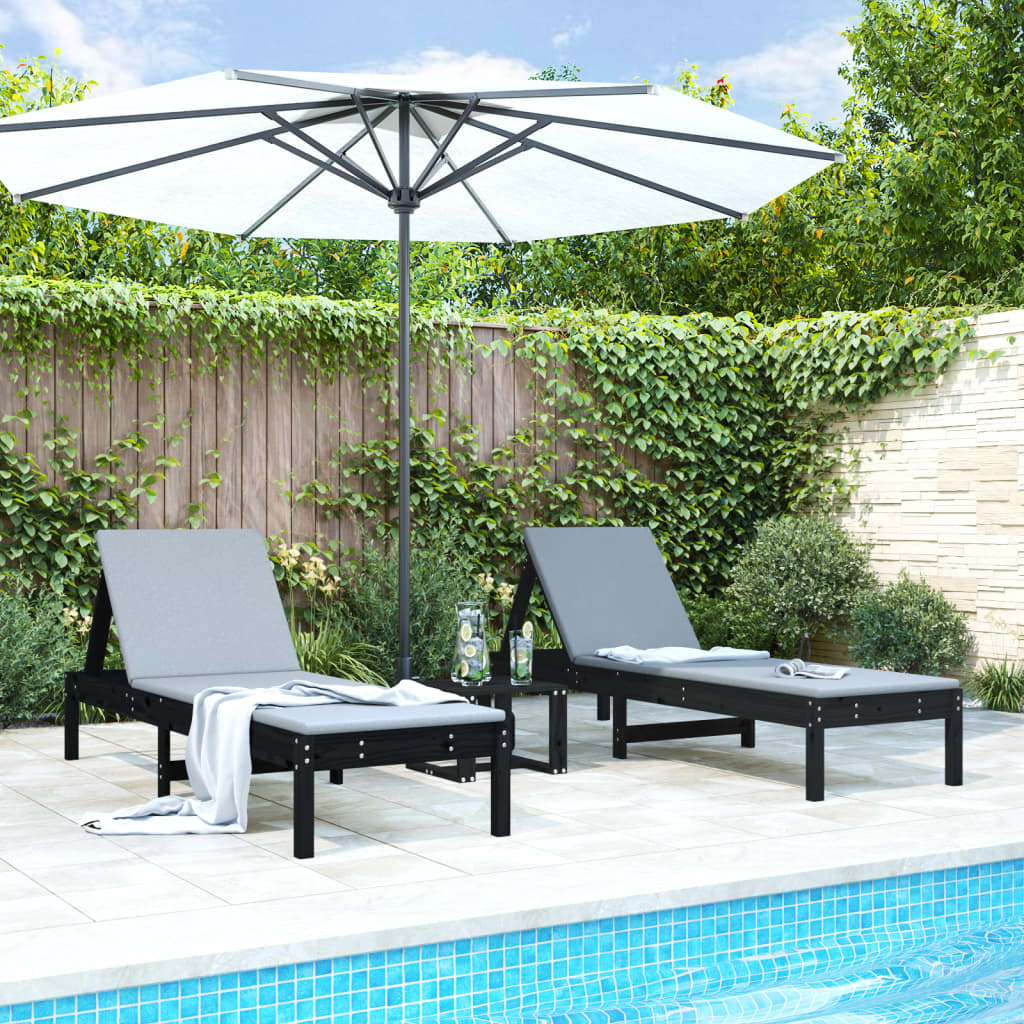 Sun Loungers 2 pcs Black 199.5x60x74 cm Solid Wood Pine - Outdoor Relaxation