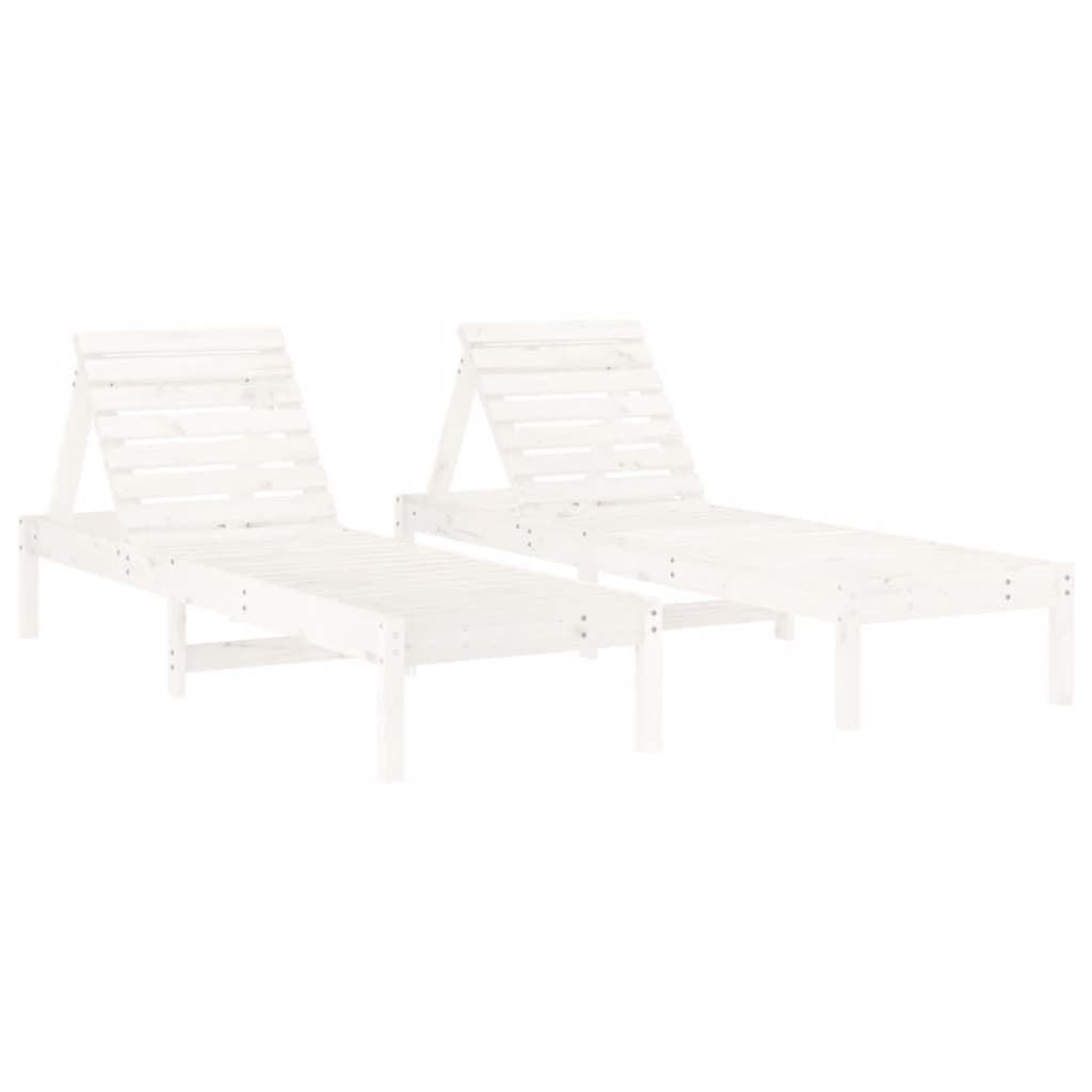 Sun Loungers 2 pcs White - Solid Wood Pine | Adjustable Backrest | Slatted Design | Outdoor Furniture