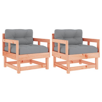 Garden Chairs with Cushions - Set of 2, Solid Wood Douglas