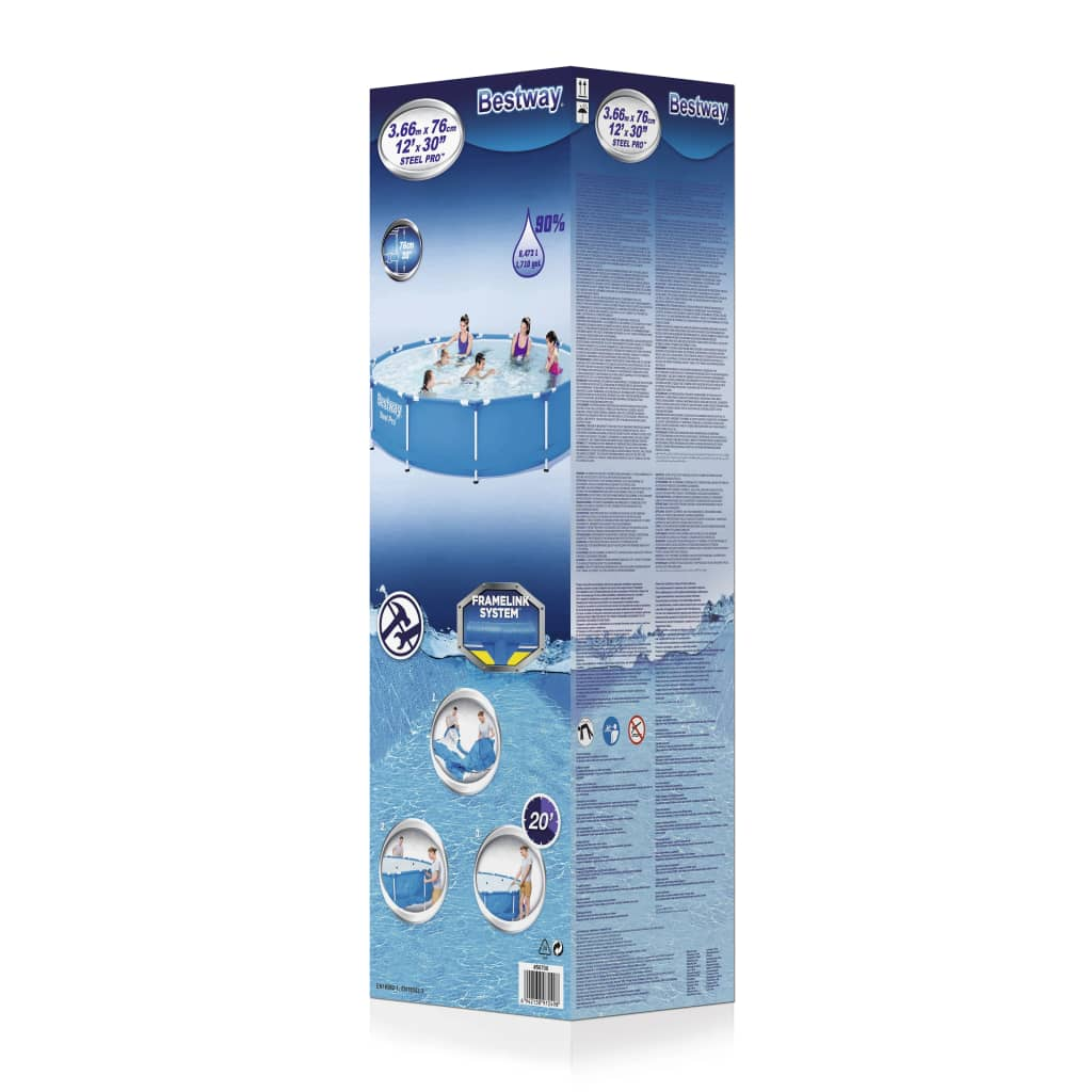 Bestway Swimming Pool Steel Pro Frame 366x76 cm - Durable, Easy to Set Up, and Fun for the Whole Family