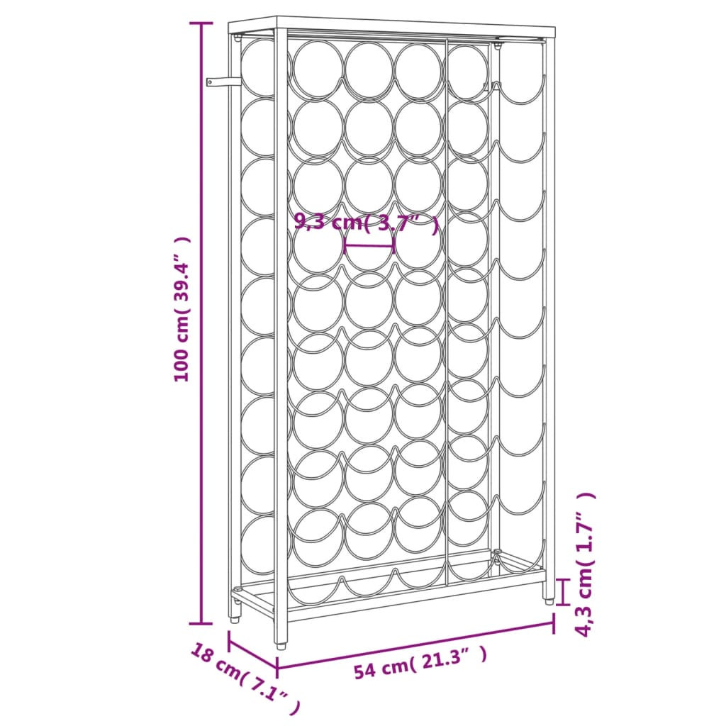 Wine Rack for 45 Bottles Black | 54x18x100 cm | Wrought Iron