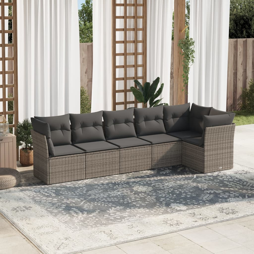 6 Piece Garden Sofa Set with Cushions - Grey Poly Rattan | Outdoor Furniture for Comfortable Relaxation