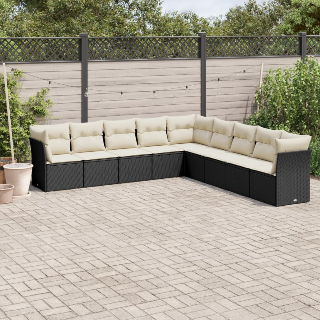 9 Piece Garden Sofa Set with Cushions - Black Poly Rattan | Durable Outdoor Furniture for Comfortable Seating