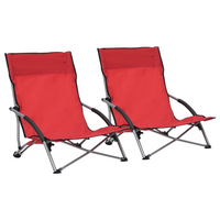 Folding Beach Chairs 2 pcs - Red Fabric | Comfortable & Sturdy