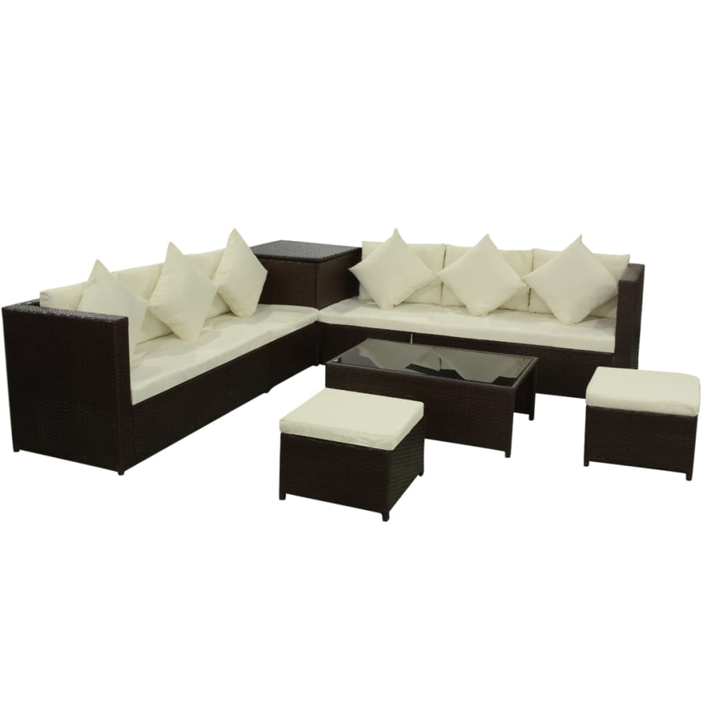 vidaXL 8 Piece Garden Lounge Set with Cushions Poly Rattan Brown - Outdoor Furniture for Relaxation and Comfort