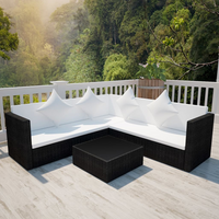 4 Piece Garden Lounge Set with Cushions - Poly Rattan Black | Outdoor Patio Furniture