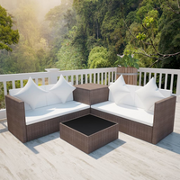 vidaXL 4 Piece Garden Lounge Set with Cushions - Brown Poly Rattan | Outdoor Furniture