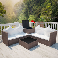 vidaXL 4 Piece Garden Lounge Set with Cushions - Brown Poly Rattan | Outdoor Furniture