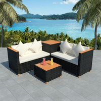 4 Piece Garden Lounge Set with Cushions - Poly Rattan - Black