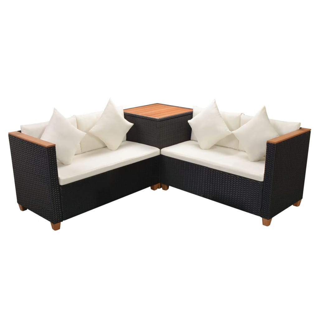 4 Piece Garden Lounge Set with Cushions - Poly Rattan - Black