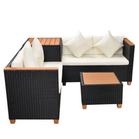 4 Piece Garden Lounge Set with Cushions - Poly Rattan - Black