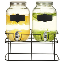 vidaXL Beverage Dispensers 2 pcs with Stand 2 x 4 L Glass - Vintage Style, Wide Mouth, Integrated Tap, Sealing Lid