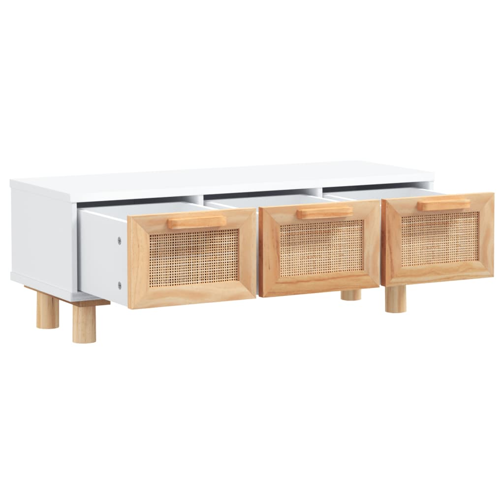 Coffee Table - White, 80x40x30 cm - Engineered Wood & Solid Wood Pine