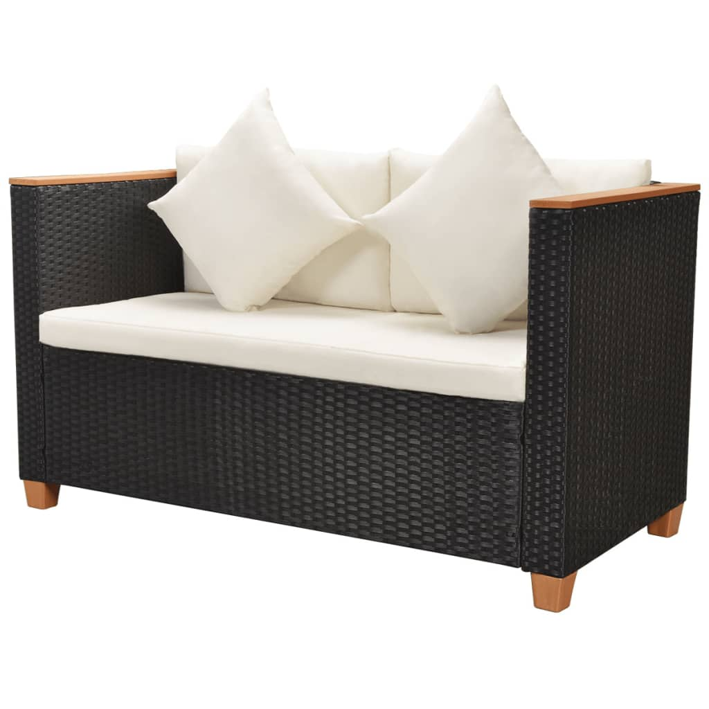 5 Piece Garden Lounge Set with Cushions | Poly Rattan | Black