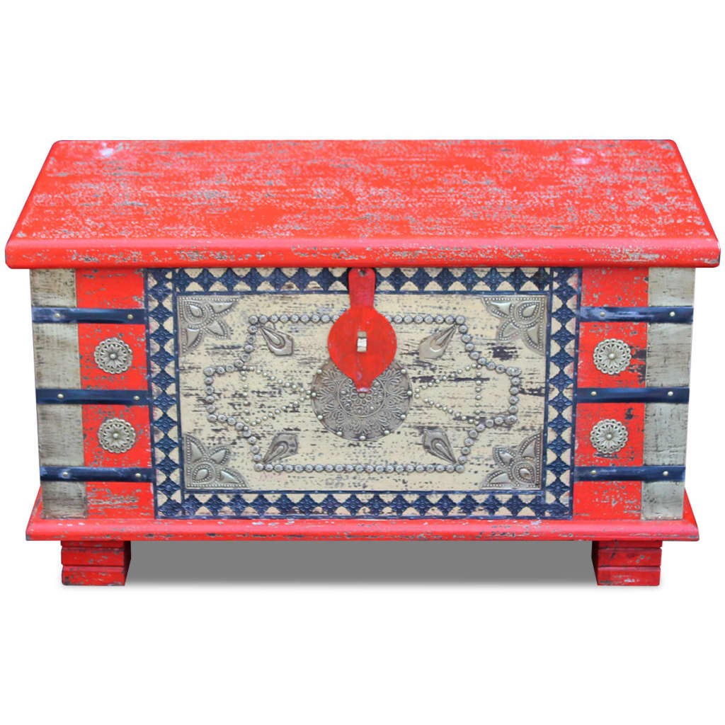 Storage Chest Red Mango Wood 80x40x45 cm - Antique-Style Wooden Chest