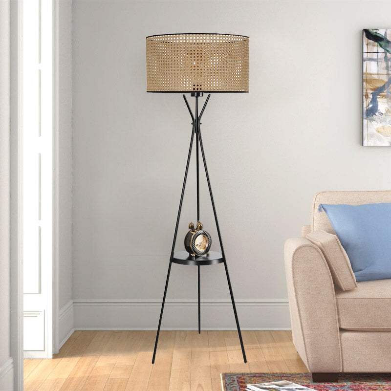 Floor Lamp CLARISSE Metal/Rattan Black - Natural | Illuminate Your Space with Style