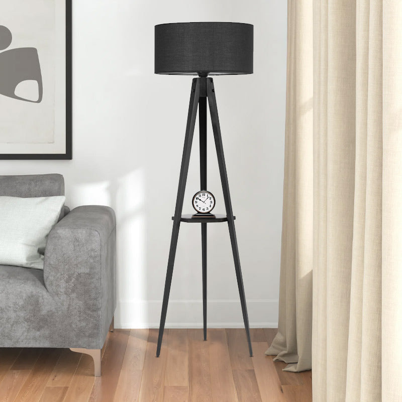 ANIKE Black Floor Lamp | High Quality Wood & Fabric Shade