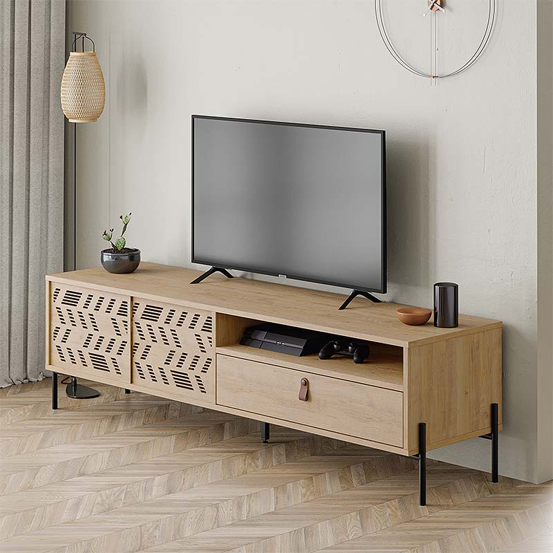 TV Stand LUMIA Oak 170x45x48,6cm | High-Quality Melamine | Laser-Cut Designs | EUTR, FSC, ISO Certified