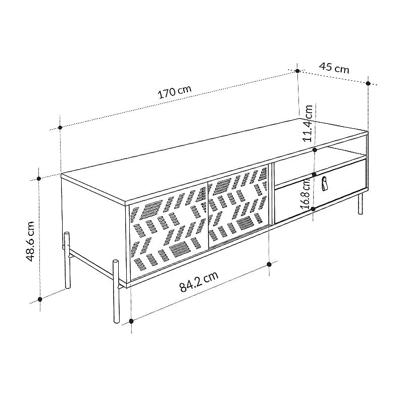 TV Stand LUMIA Oak 170x45x48,6cm | High-Quality Melamine | Laser-Cut Designs | EUTR, FSC, ISO Certified