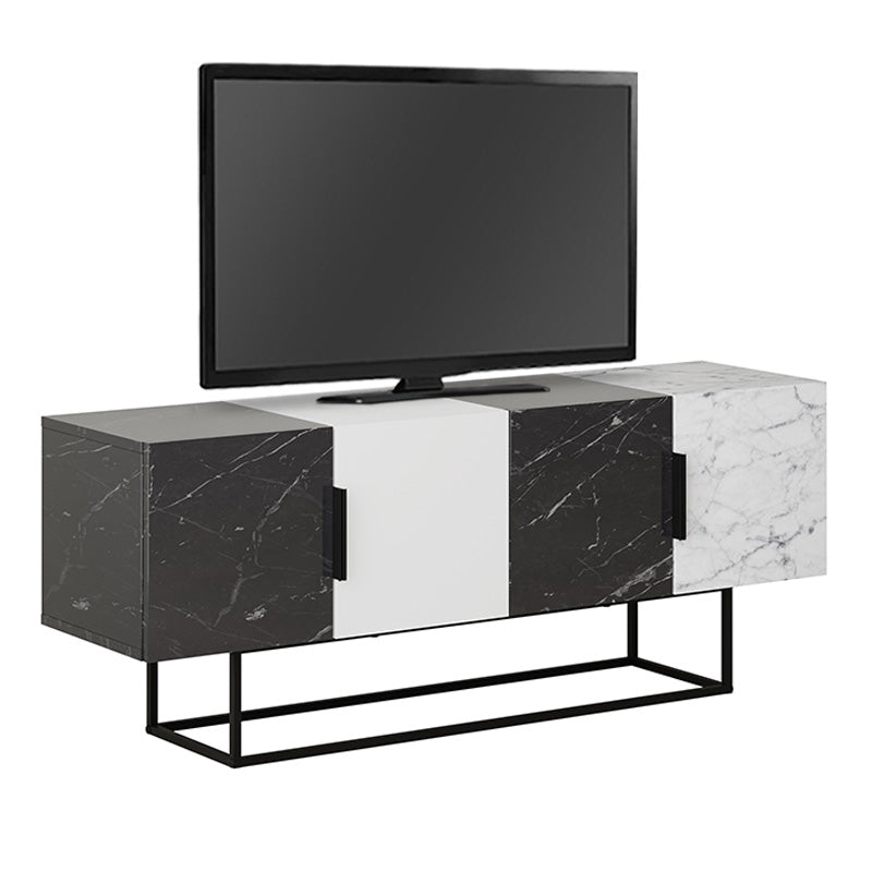 TV Stand CARLO - Black Marble Effect, White - 140x37.5x55cm