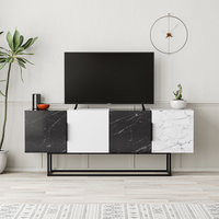 TV Stand CARLO - Black Marble Effect, White - 140x37.5x55cm