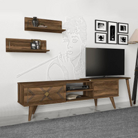 TV Stand EDMOND Walnut 190x29,5x50cm - Modern Design, Two Cabinets and Two Shelves