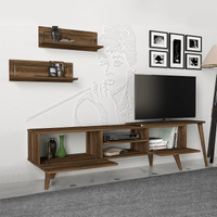 TV Stand EDMOND Walnut 190x29,5x50cm - Modern Design, Two Cabinets and Two Shelves