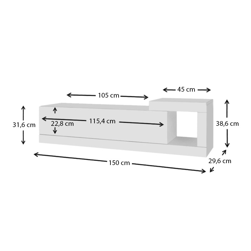 TV Stand PURE White - Wall-Mounted, High-Quality Melamine, Modern Design